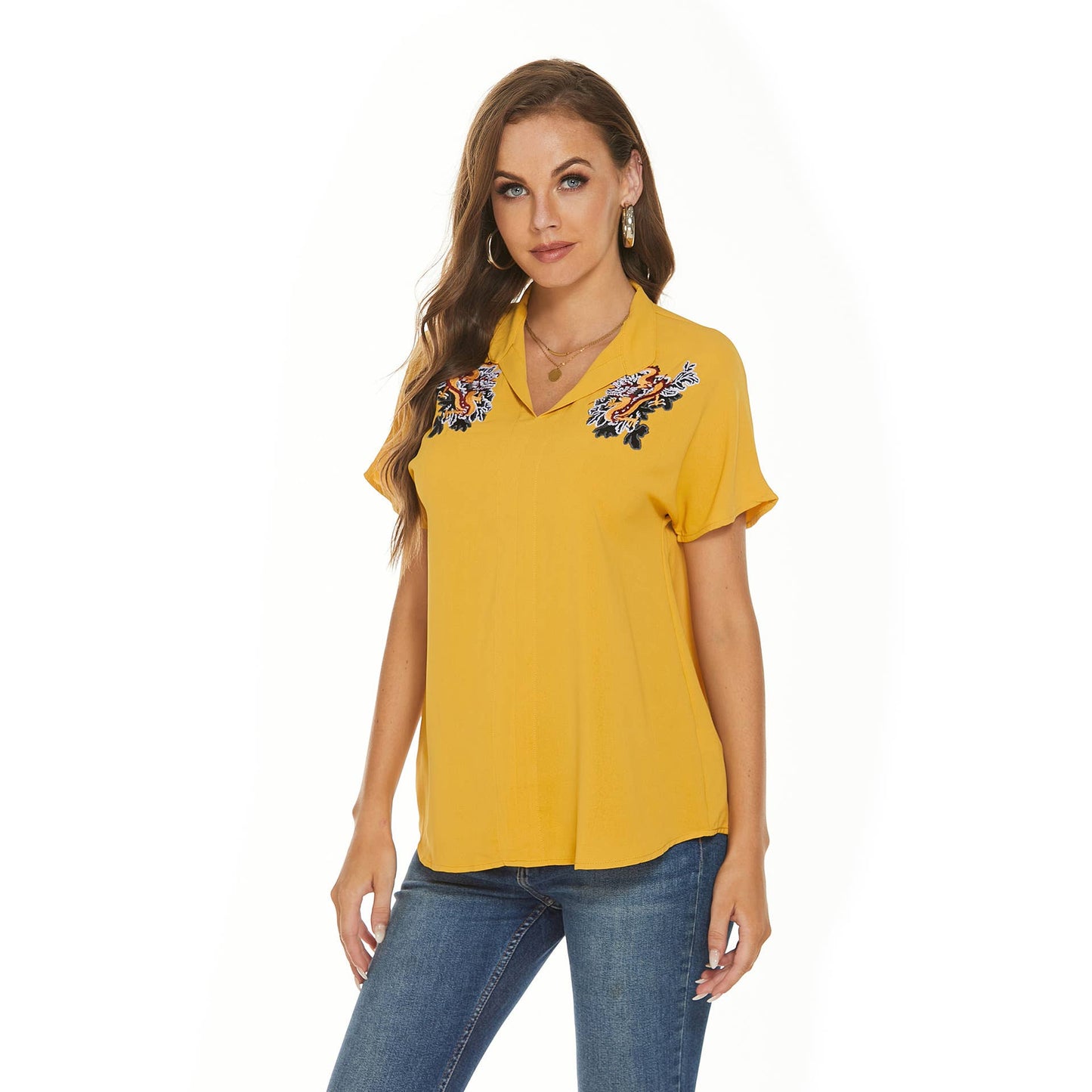 Lapel loose chiffon short sleeve