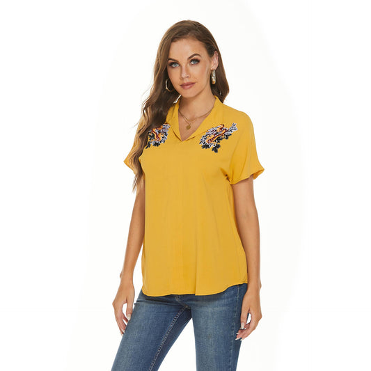 Lapel loose chiffon short sleeve