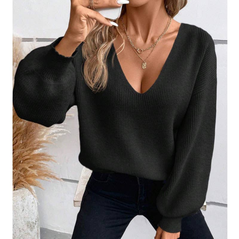 SEXY BACKLESS LACE-UP V-NECK LONG-SLEEVE PULLOVER