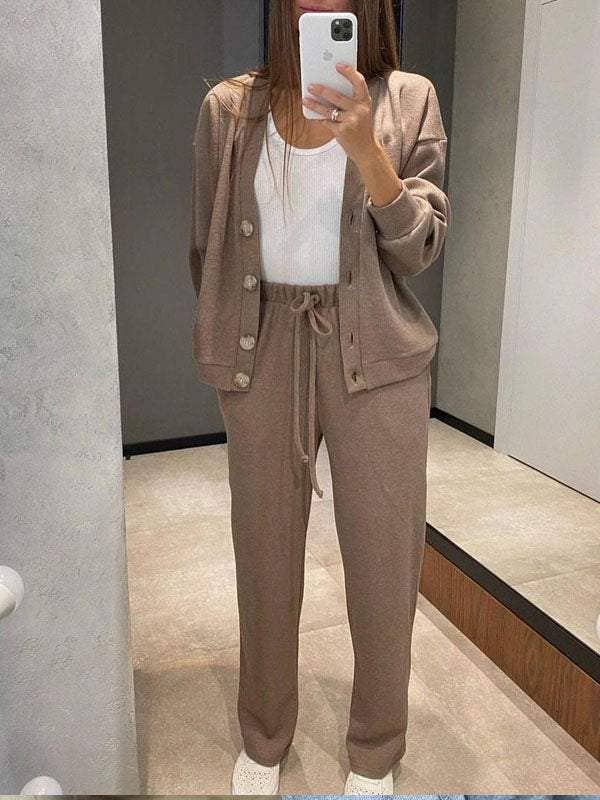 SINGLE-BREASTED CARDIGAN WIDE-LEG PANTS TRACKSUIT
