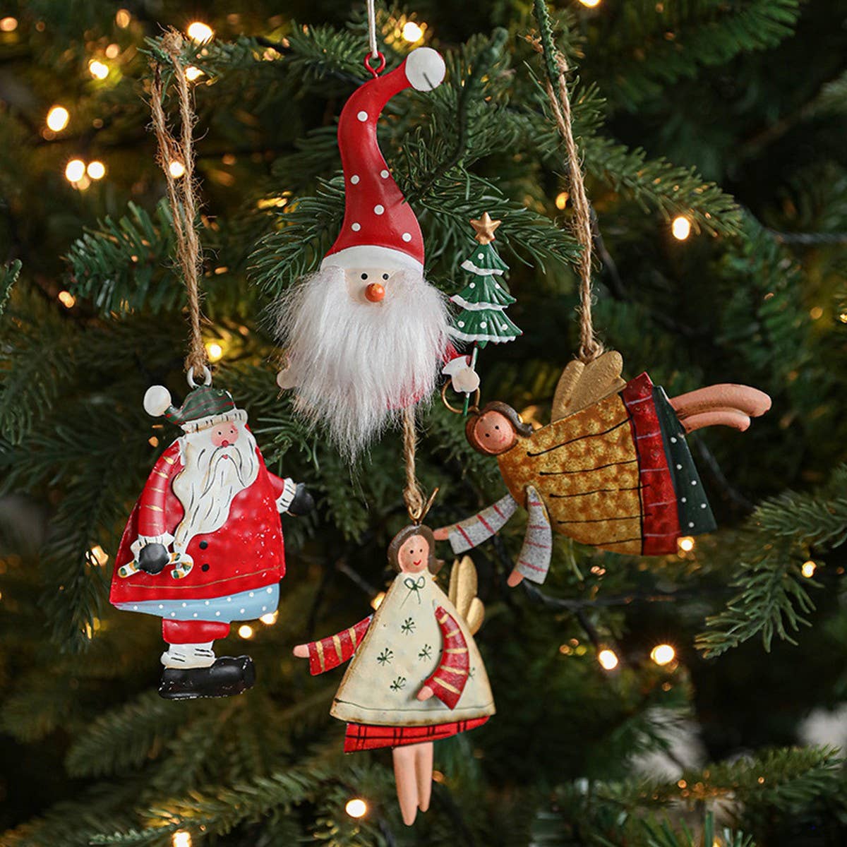 Rustic Iron Angel Santa Snowman Tree Hanging