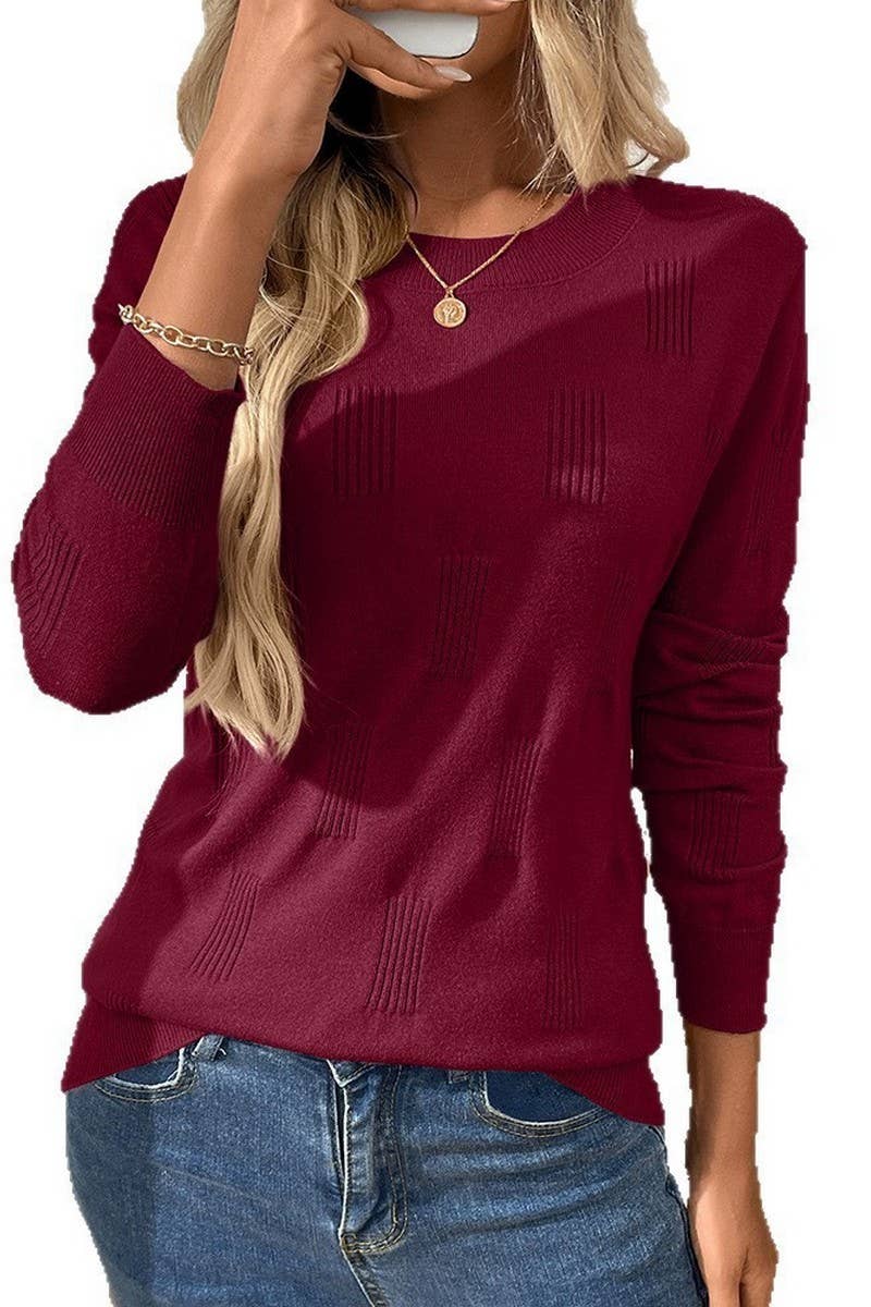 CWOSWL07157_SOLID CREWNECK PULLOVER LONG SLEEVE KNIT
