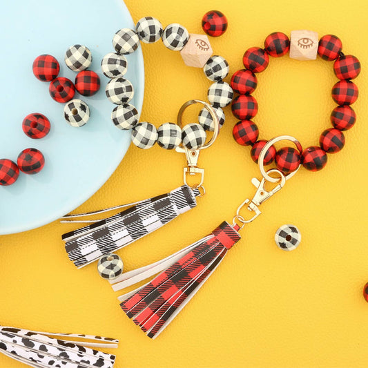TASSEL LATTICE WOODEN BEAD KEYCHAIN
