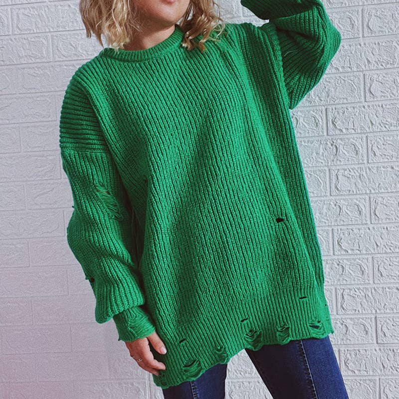 WOSWL1296_Crew Neck Pullover Casual Long Sleeve Sweater
