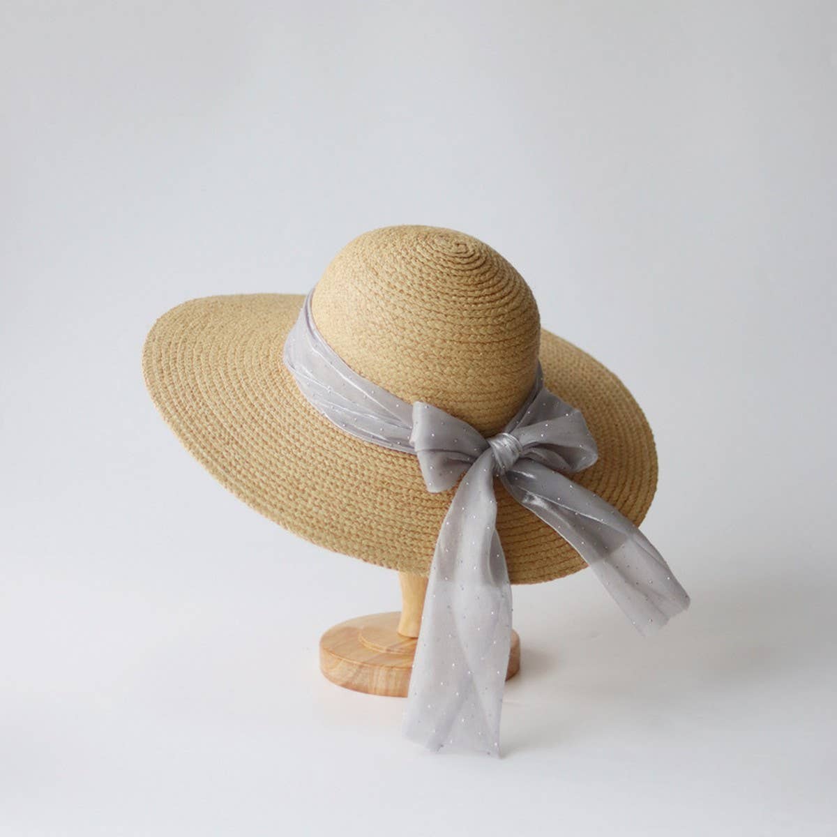 Summer outdoor large brim bow straw hat_CWAH3572