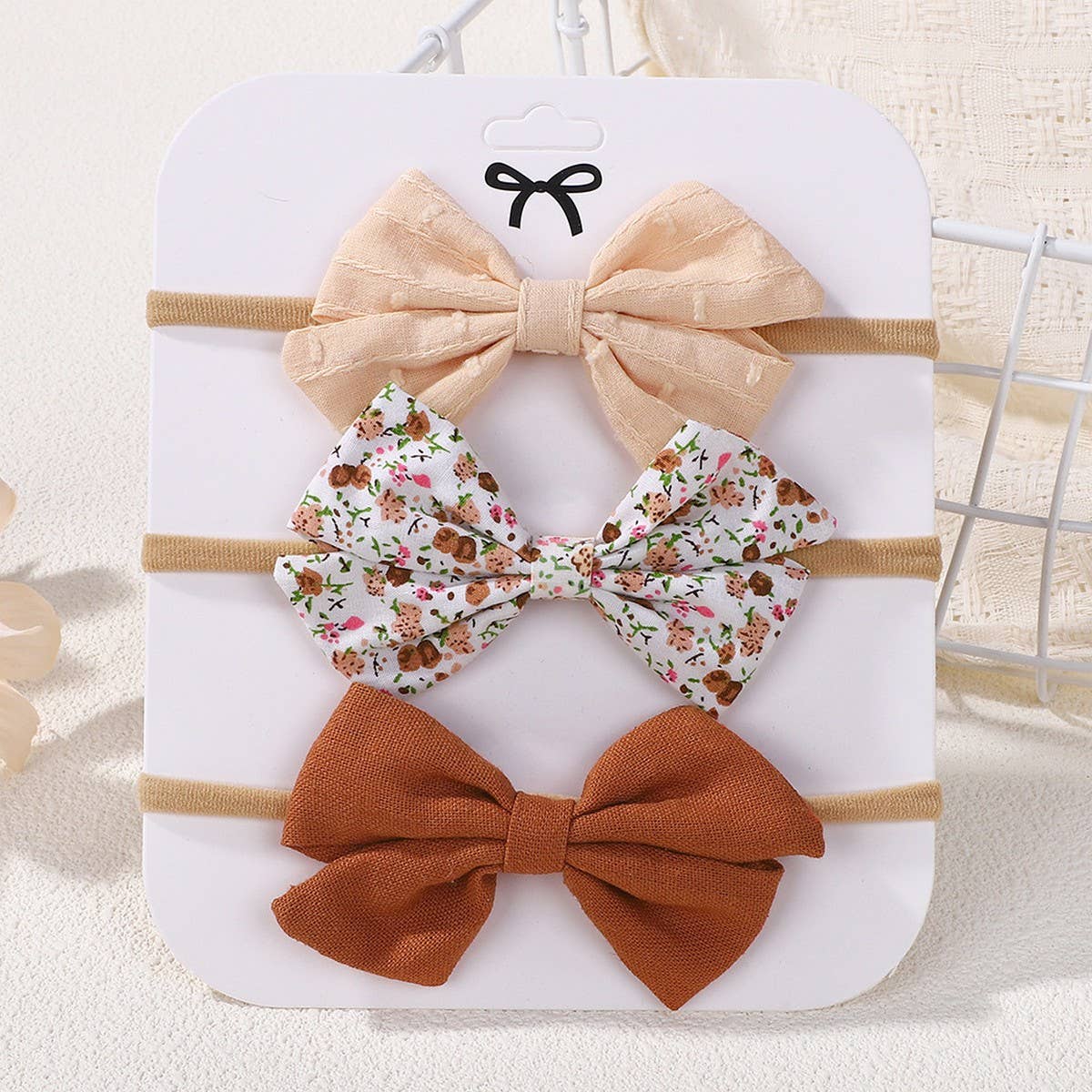 Cotton Linen Bow Headband Set for Babies