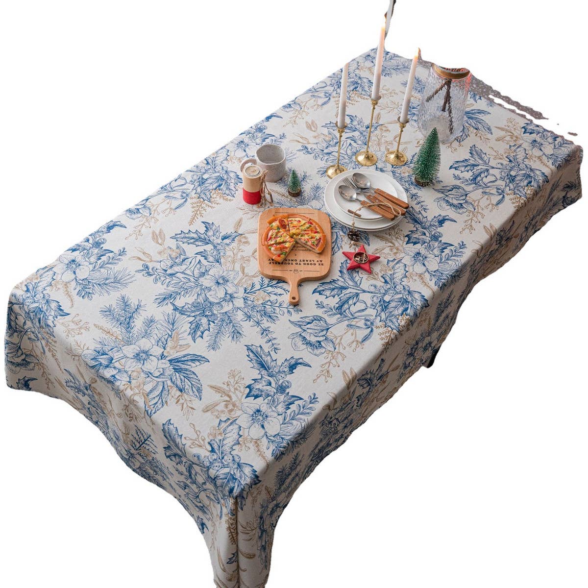 PINE BRANCH BLUE PRINTED RECTANGULAR TABLECLOTH_CWMM0948