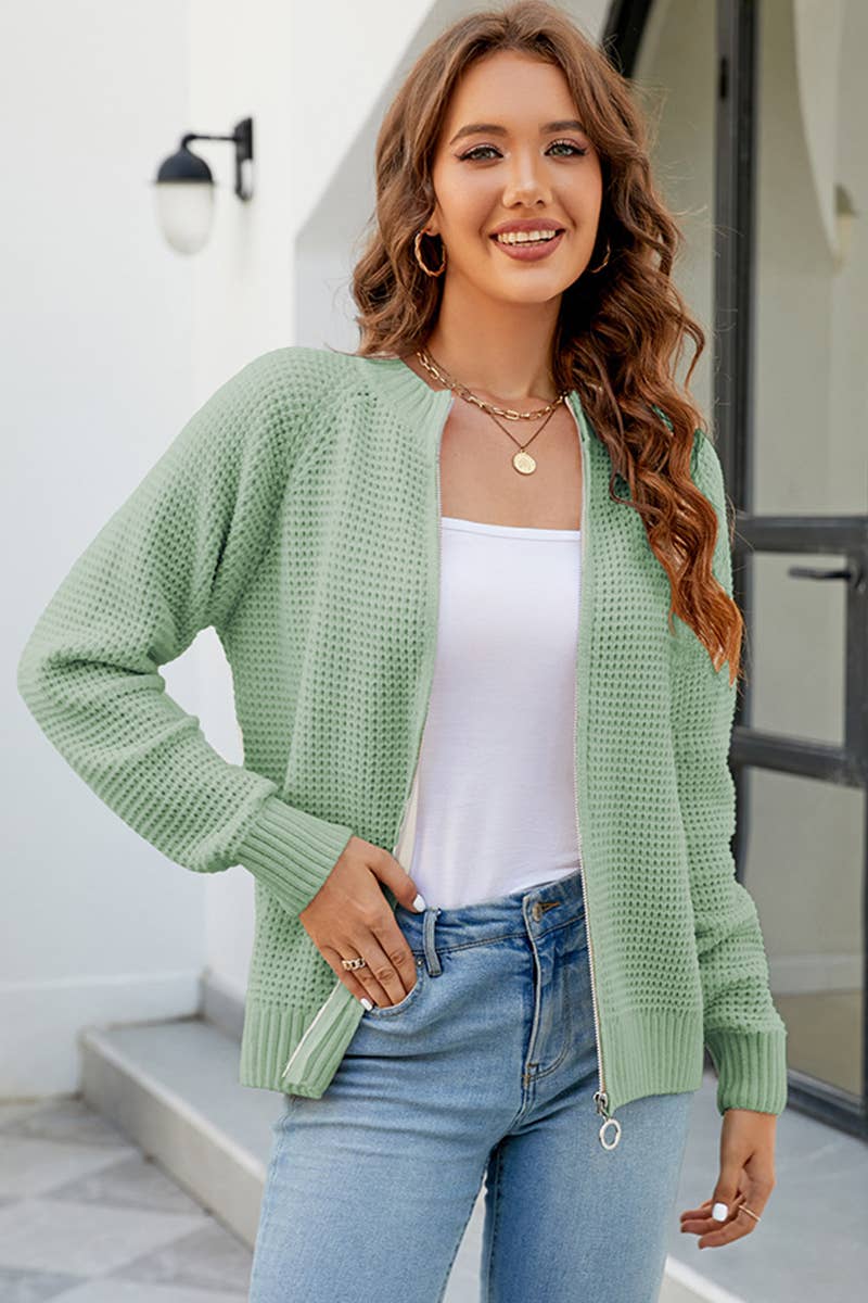 CWOCAL352  Casual Zip-Up Long Sleeve Cardigan