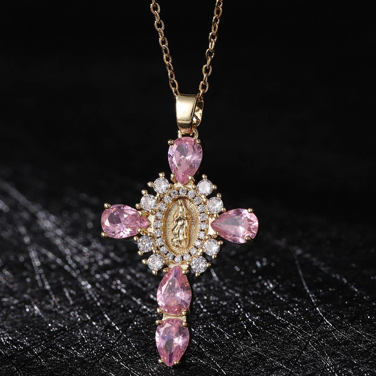 Zirconia Pendant Virgin Mary Cross Necklace_CWMM5867