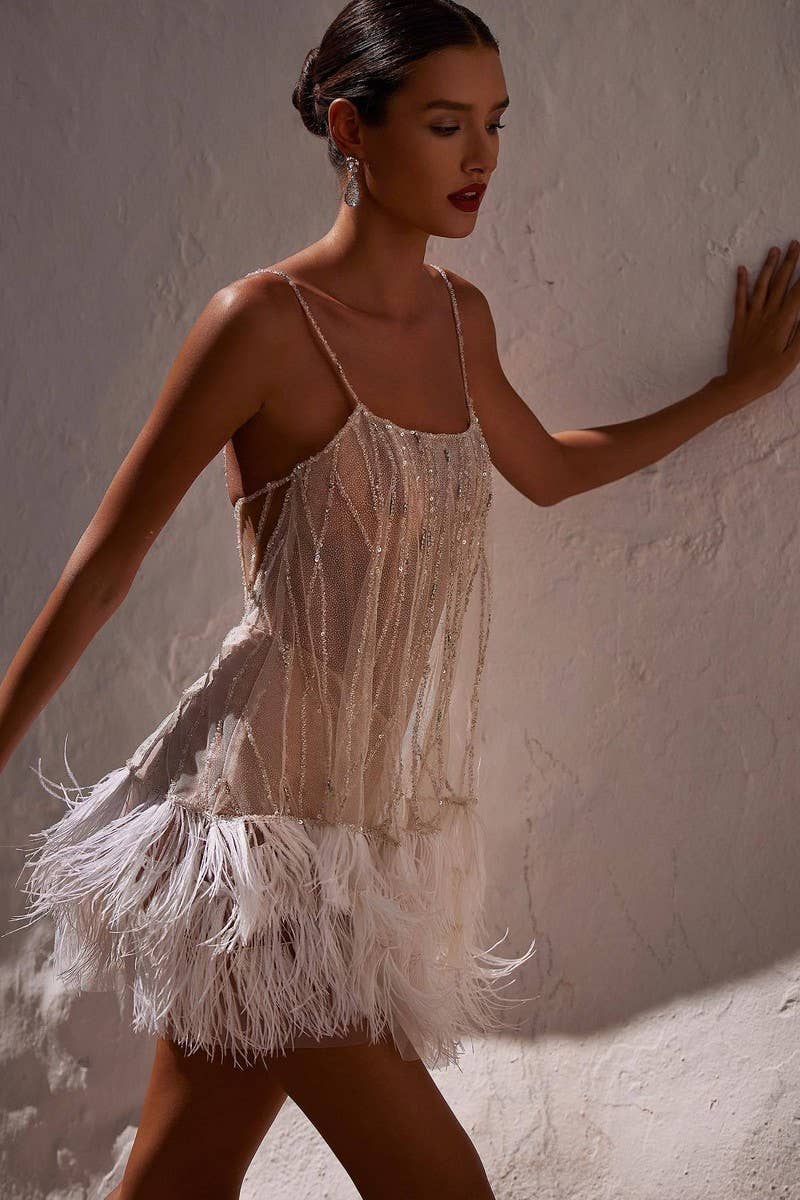 CWDSD8131_SEQUIN TASSEL MESH LAYERED BACKLESS PARTY DRESS