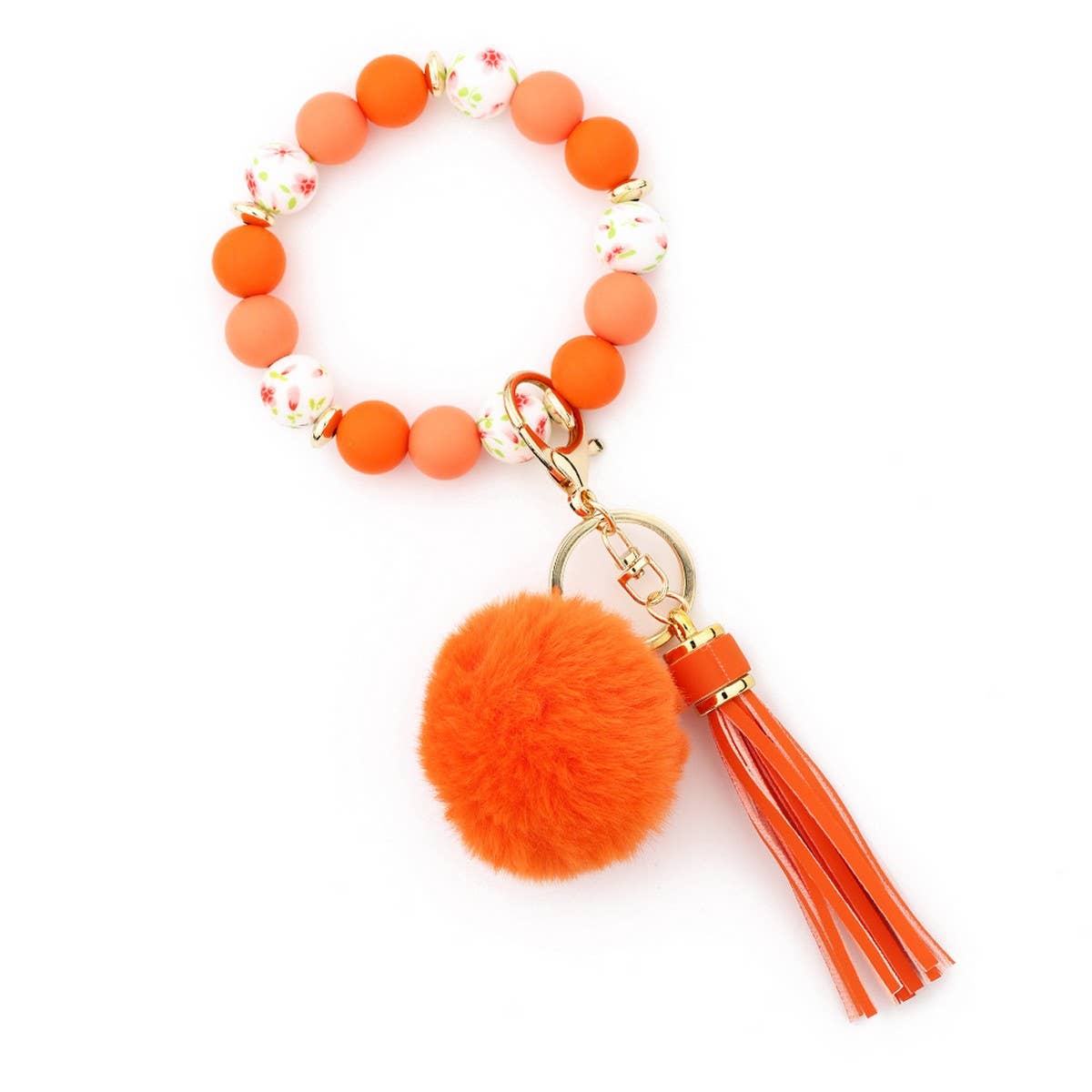 Pom-pom Tassel Keychain Silicone Bead Bracelet_CWAB5016