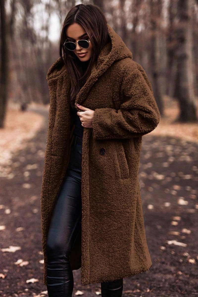 FASHION LONG CLEAN COLOR LONG SLEEVE WOOLEN COAT