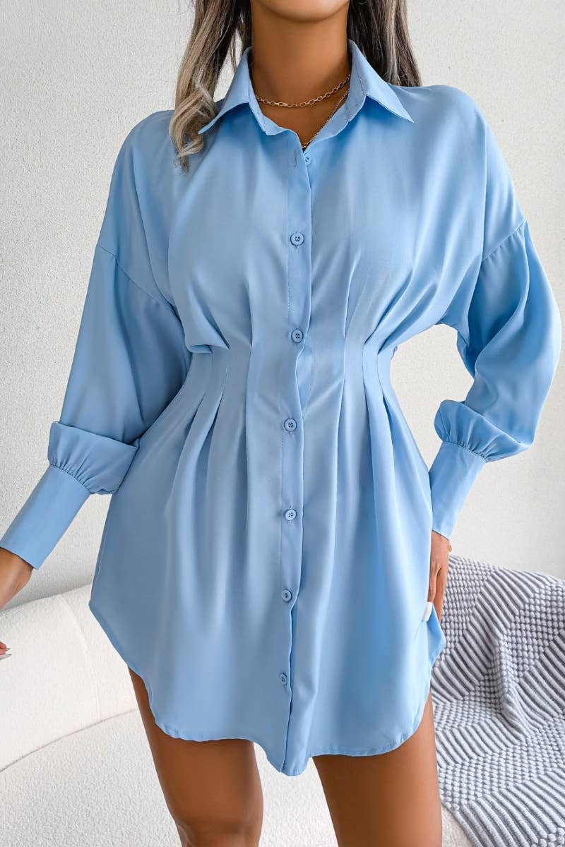 CWDSD6423_LONG SLEEVE WAIST WAIST BLOUSE DRESS SHORT