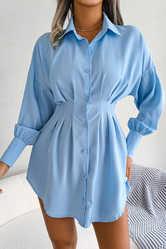 CWDSD6423_LONG SLEEVE WAIST WAIST BLOUSE DRESS SHORT