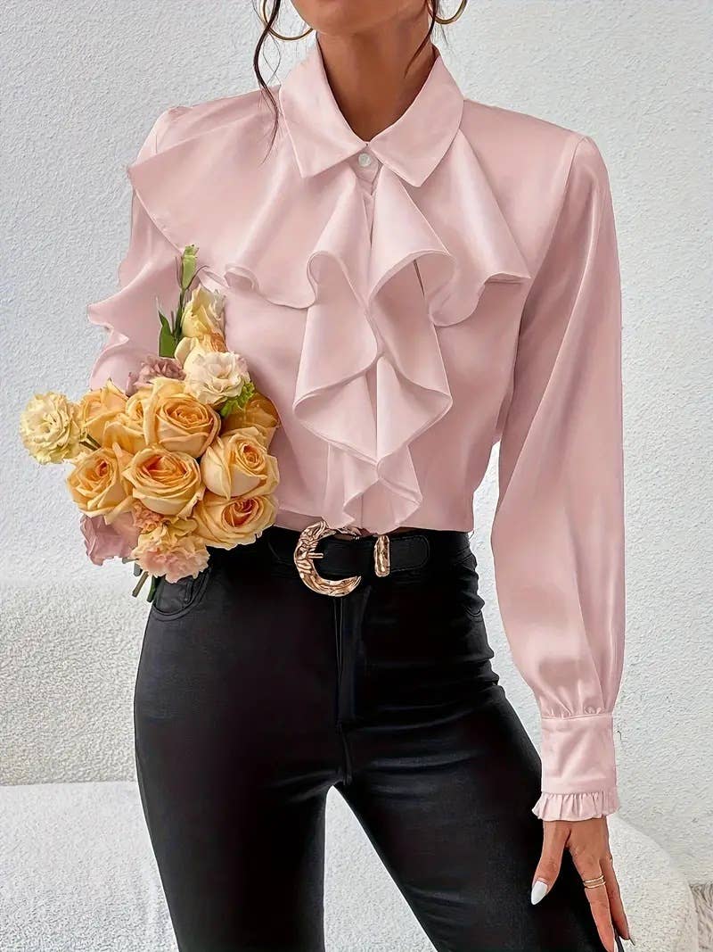 FASHION DESIGN RUFFLED LAYER EMBELLISHED SHIRT