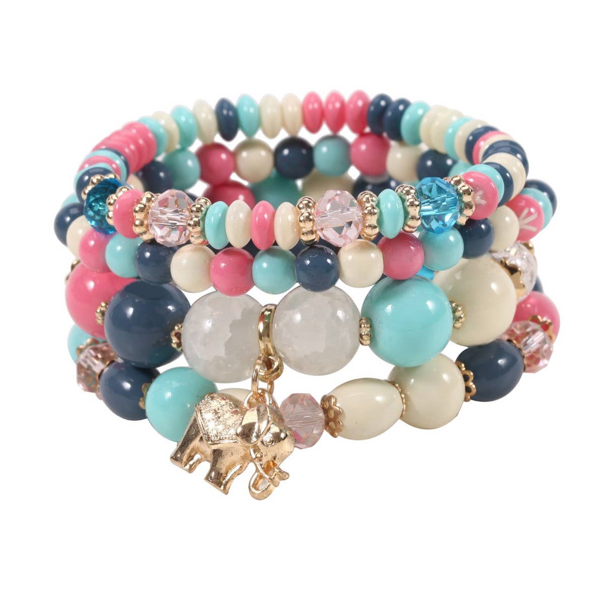 CWMM10439_BOHO ELEPHANT PENDANT BEADED BRACELET FOR WOMEN