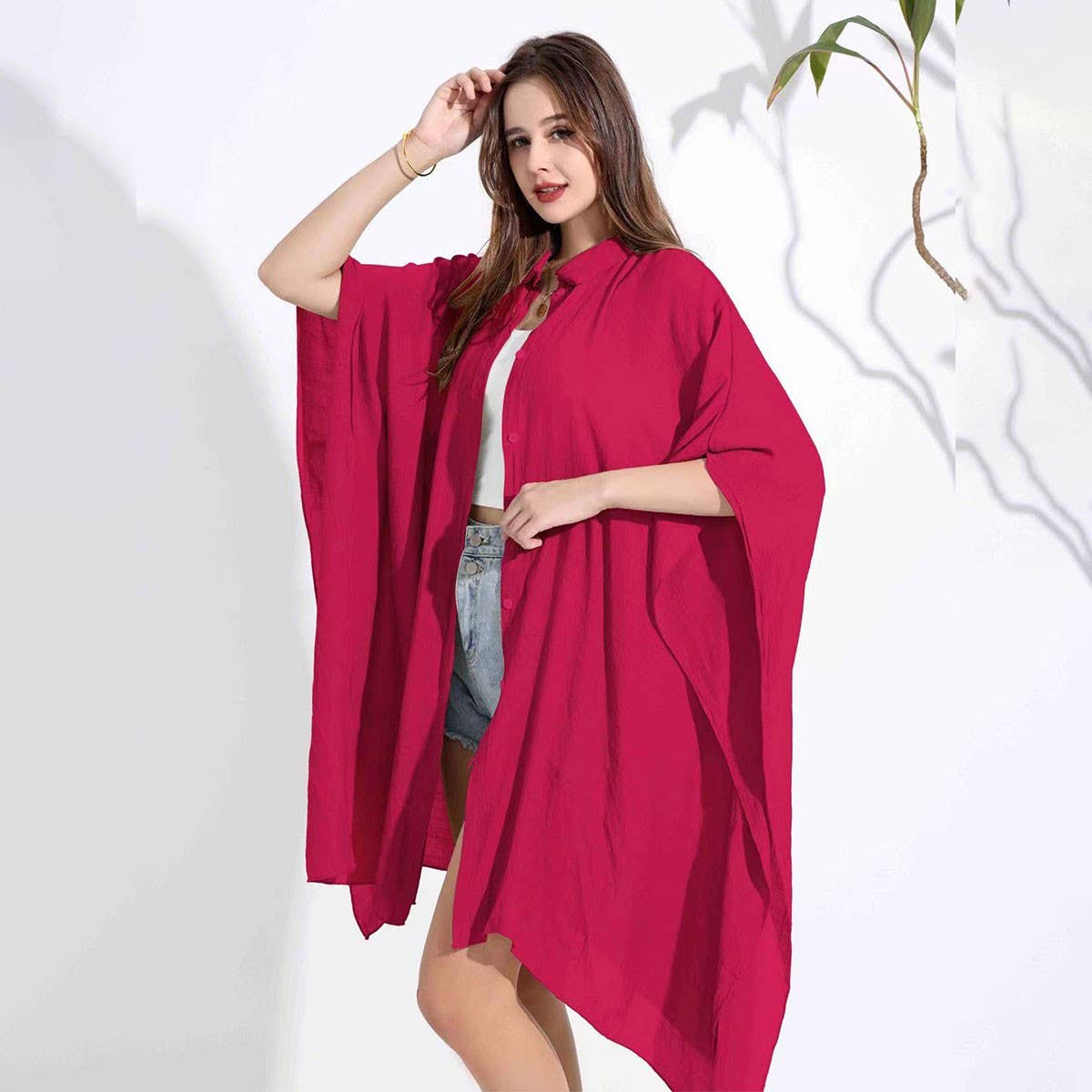 Bamboo Cotton Beach Shawl Sun Protection Cardigan_CWMM6303