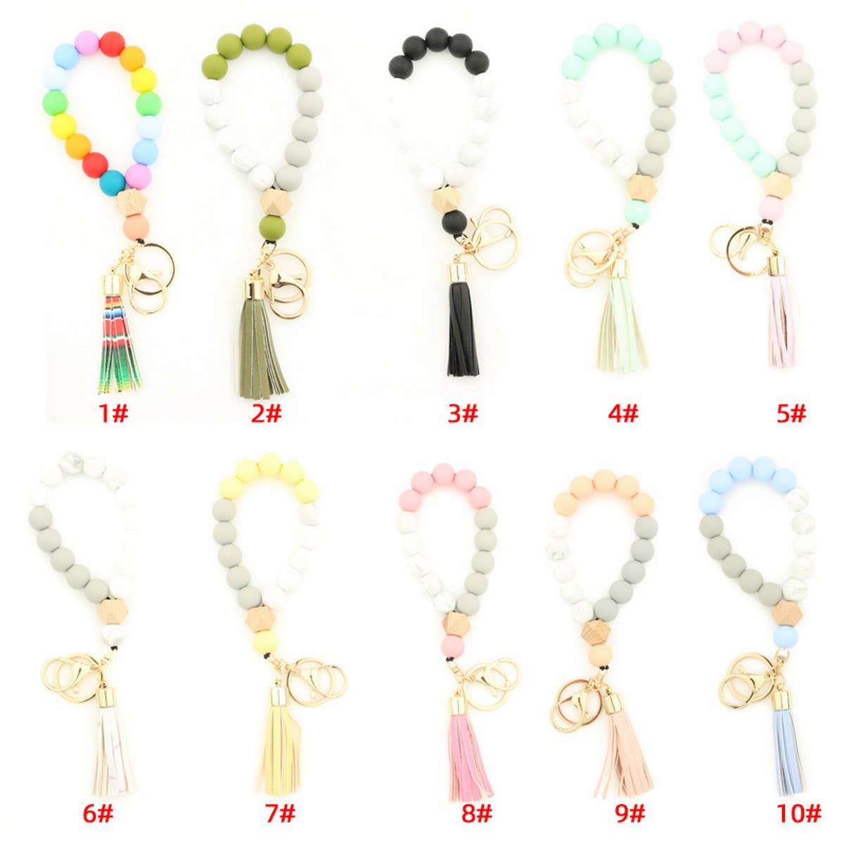 Beech Wood & Silicone Bead Wristlet Keychain_CWMM7006