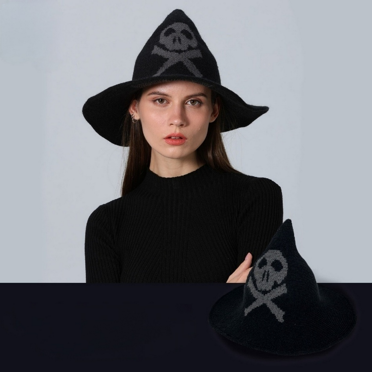 Skull Print Wizard Hat Halloween  Accessory_CWAH3991