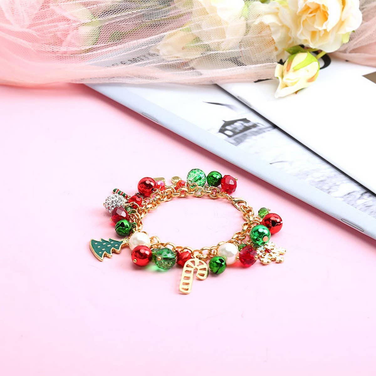 CHRISTMAS JEWELRY PEARL BELL DIAMOND BALL BRACELET