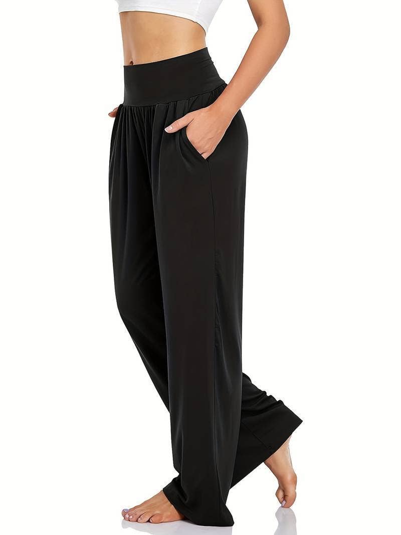 WIDE LEG ELASTICATED WAIST DESIGN PANTS