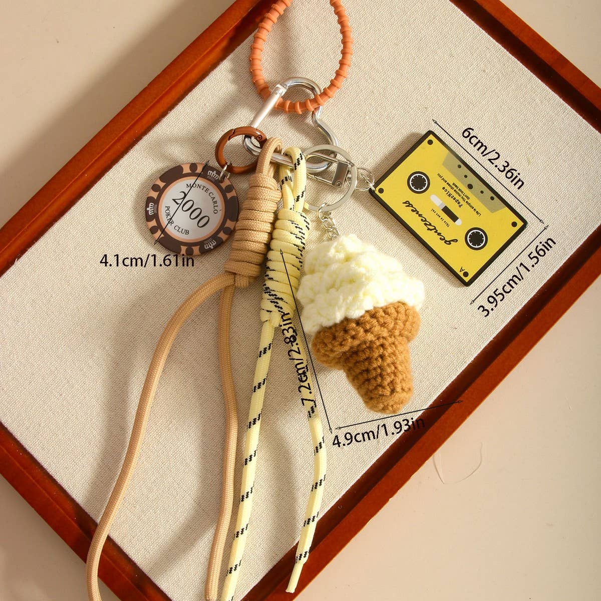 Creative Ice Cream Keychain with Braided Cord