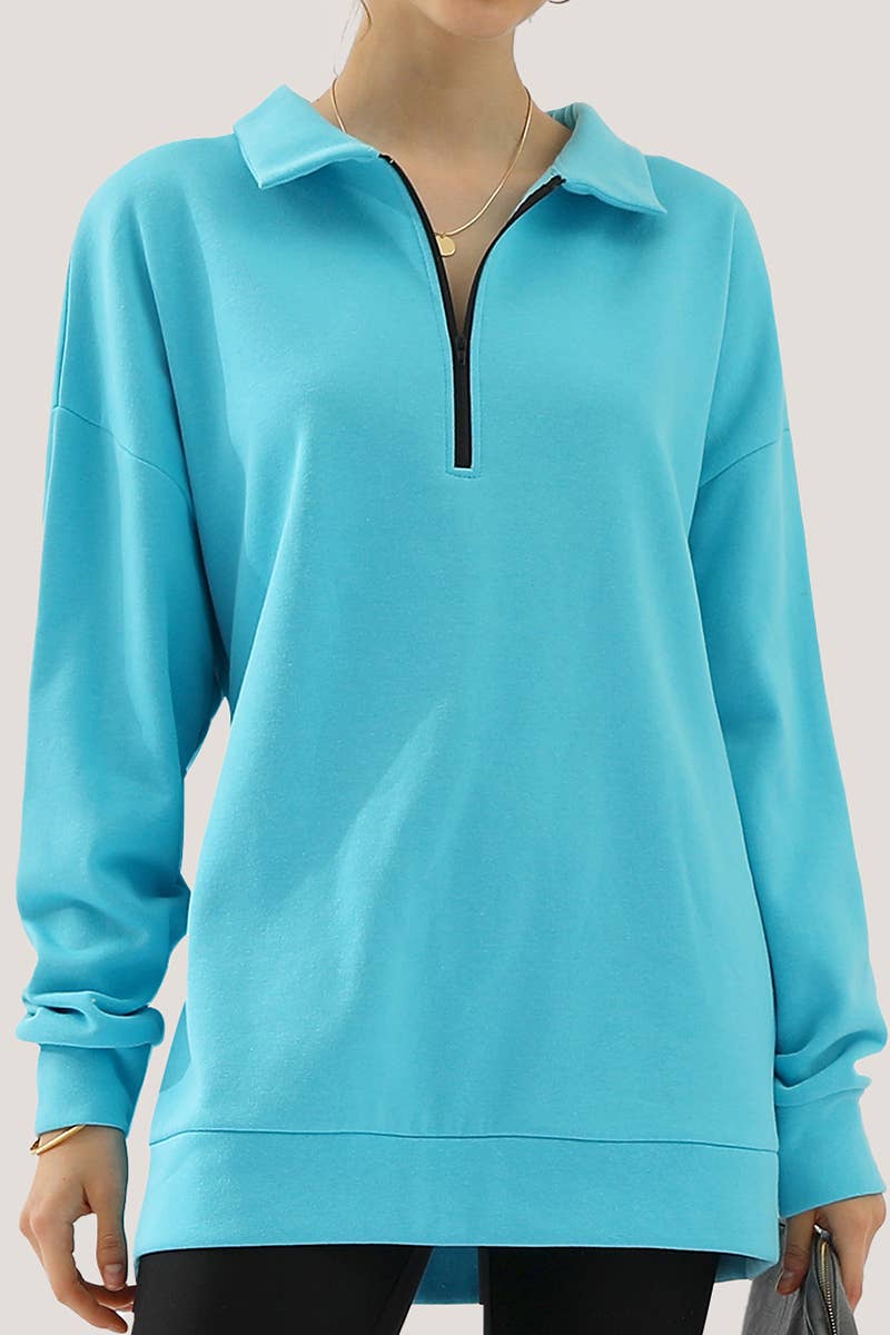 CWOHOL431_Zip Neck Lightweight Pullover Sweatshirt