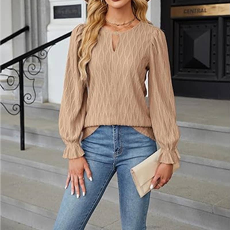 JACQUARD CREW-NECK TOP WITH FLARED SLEEVES