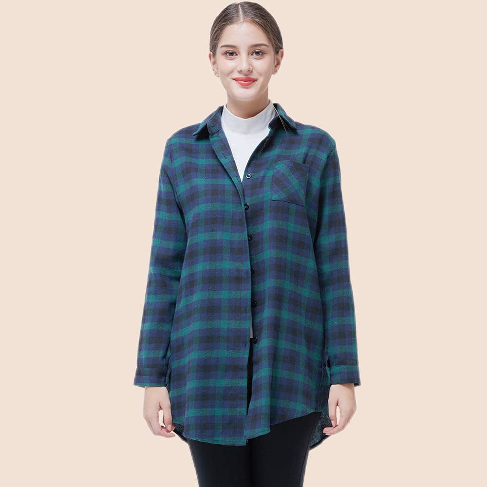 LONG CASUAL PLAID SHIRT LONG SLEEVE SHIRT WOMEN