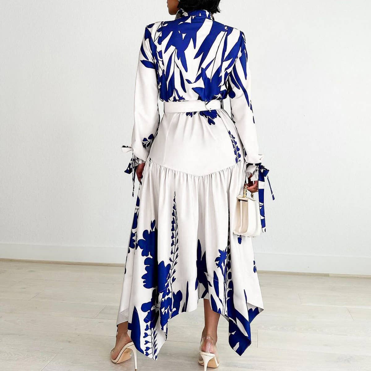 TEMPERAMENT PRINTED IRREGULAR LAPEL DRESS