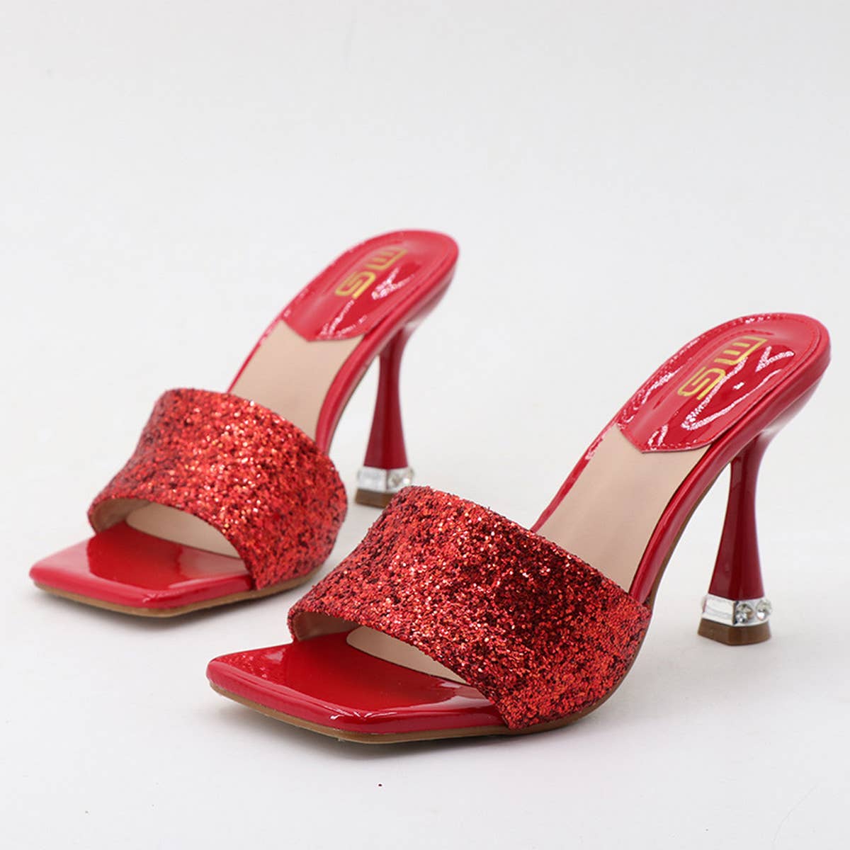 WOMEN THIN STRAP SEQUINED STILETTO SANDALS