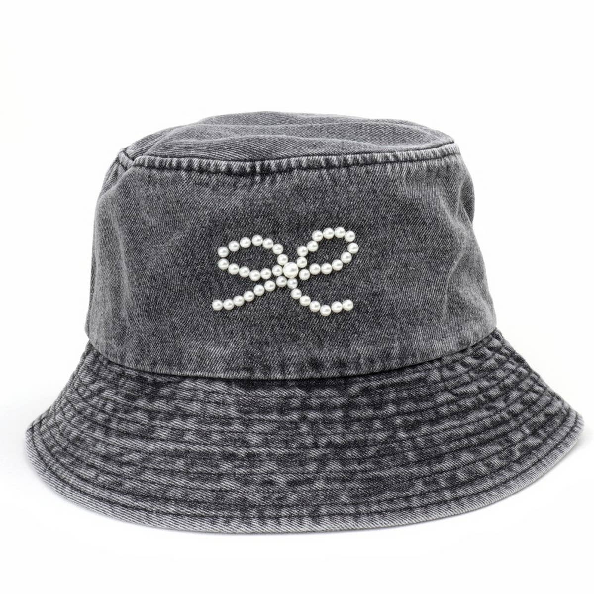 PEARL BOW DENIM BUCKET HAT_CWAH1537