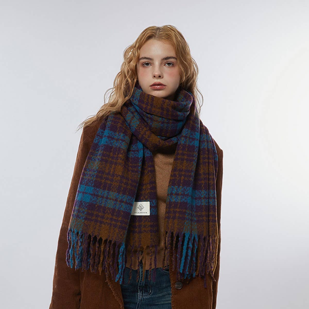 Brown Check Scarf ??Thick Dual-use Winter Wrap_CWASC2299