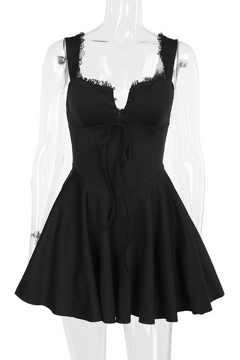 CWDSD6719_PURE COLOR TEMPERAMENT SEXY SUSPENDER DRESS