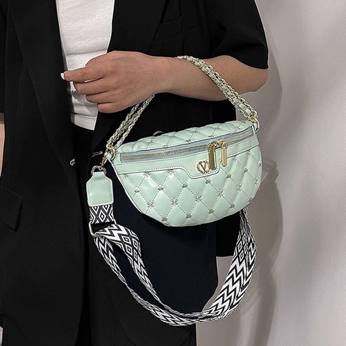 PU TRIPLE CHAIN STRAP BELT BAG,CROSSBODY BAG_CWAB0944