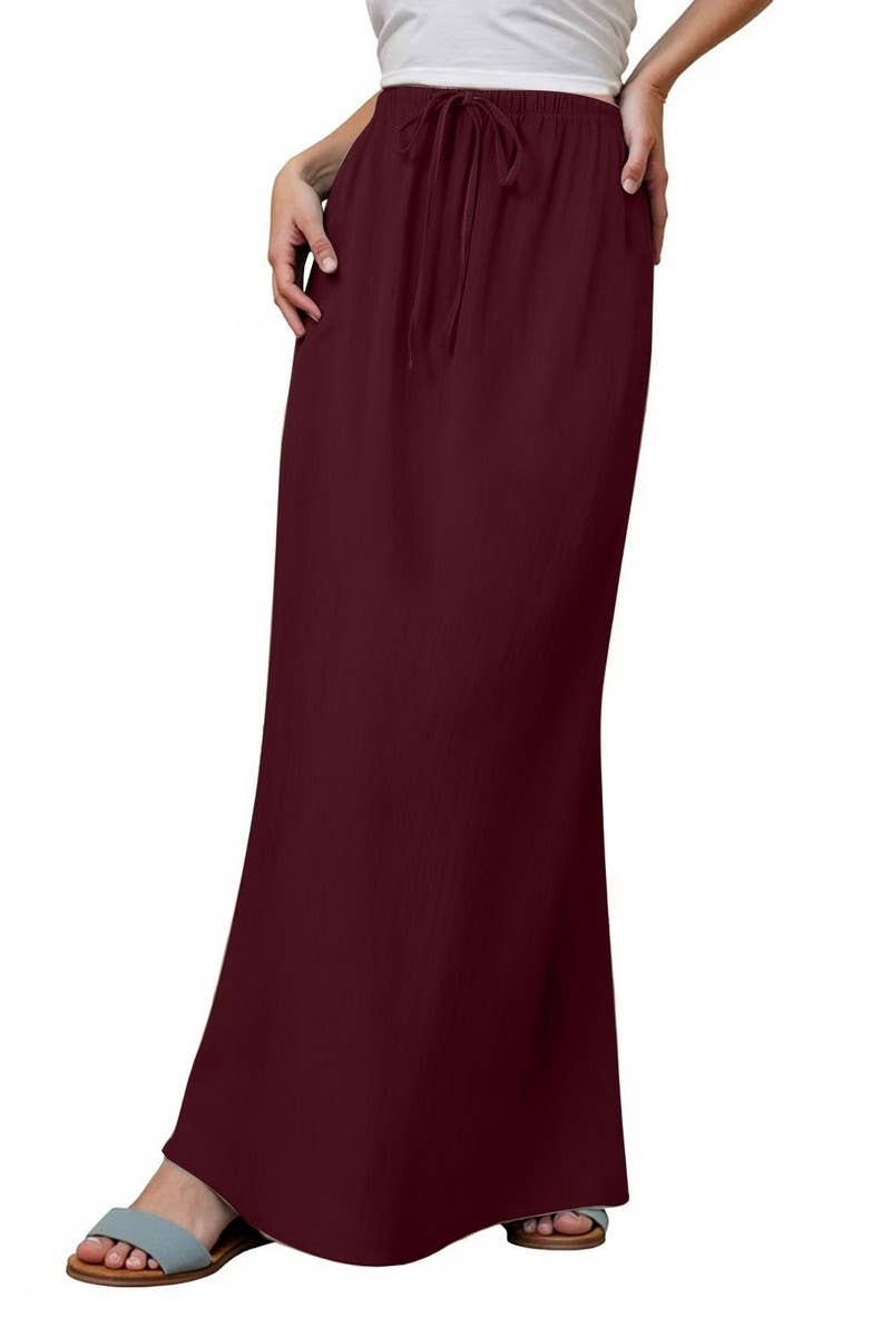 CWBLS0556_SOLID COLOR DRAWSTRING ELASTIC WAIST SKIRT