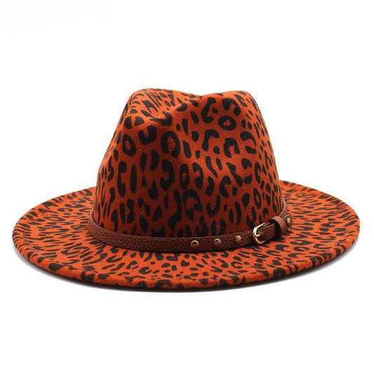 WOOLEN HAT LEOPARD PRINT JAZZ HAT WIDE BRIM HAT_CWAH2543