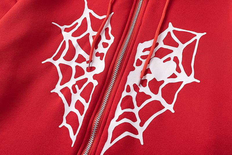 SPIDER WEB HEART ZIPPER FLEECE HOODED CARDIGAN
