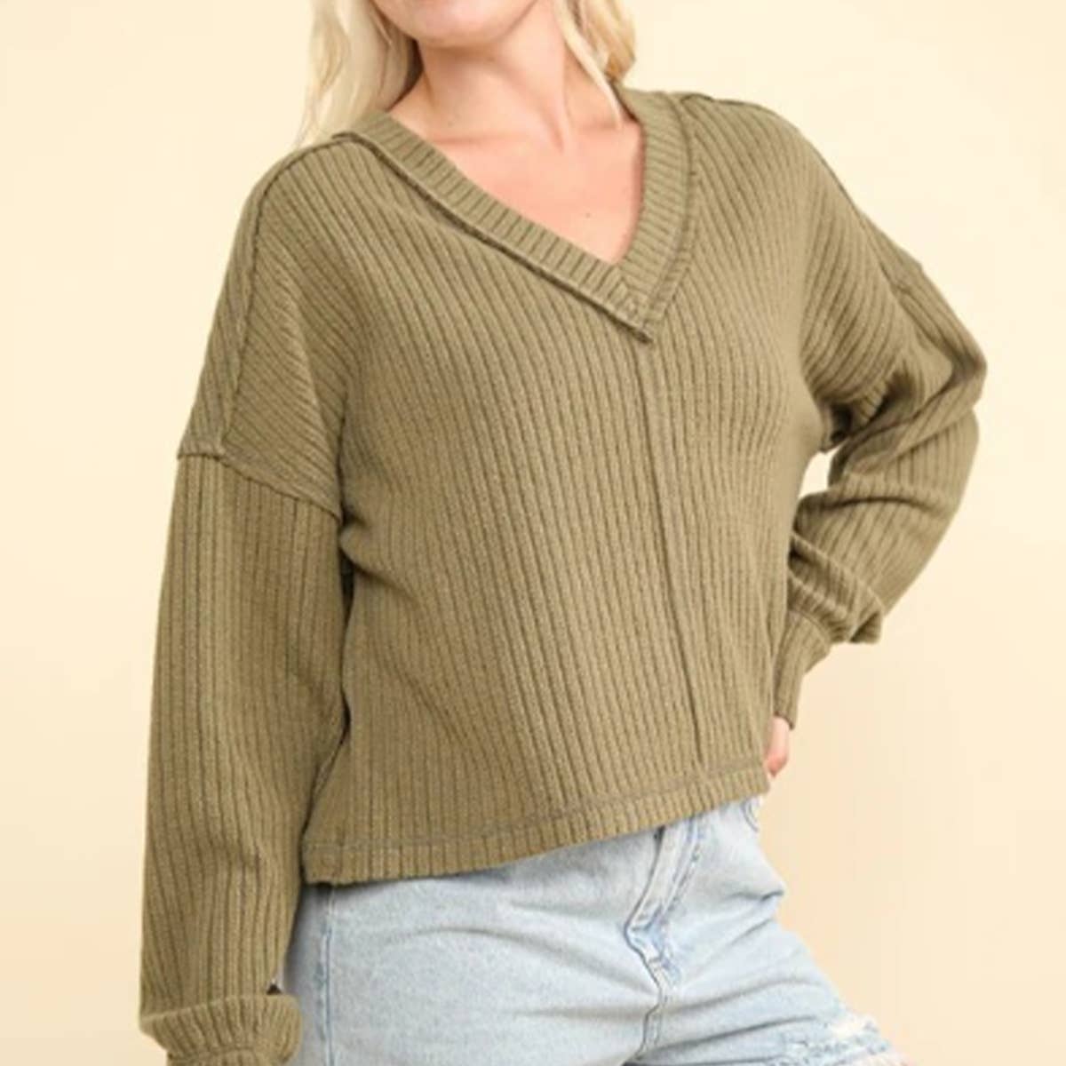 V-NECK CASUAL PIT STRIP LOOSE FASHION KNITWEAR