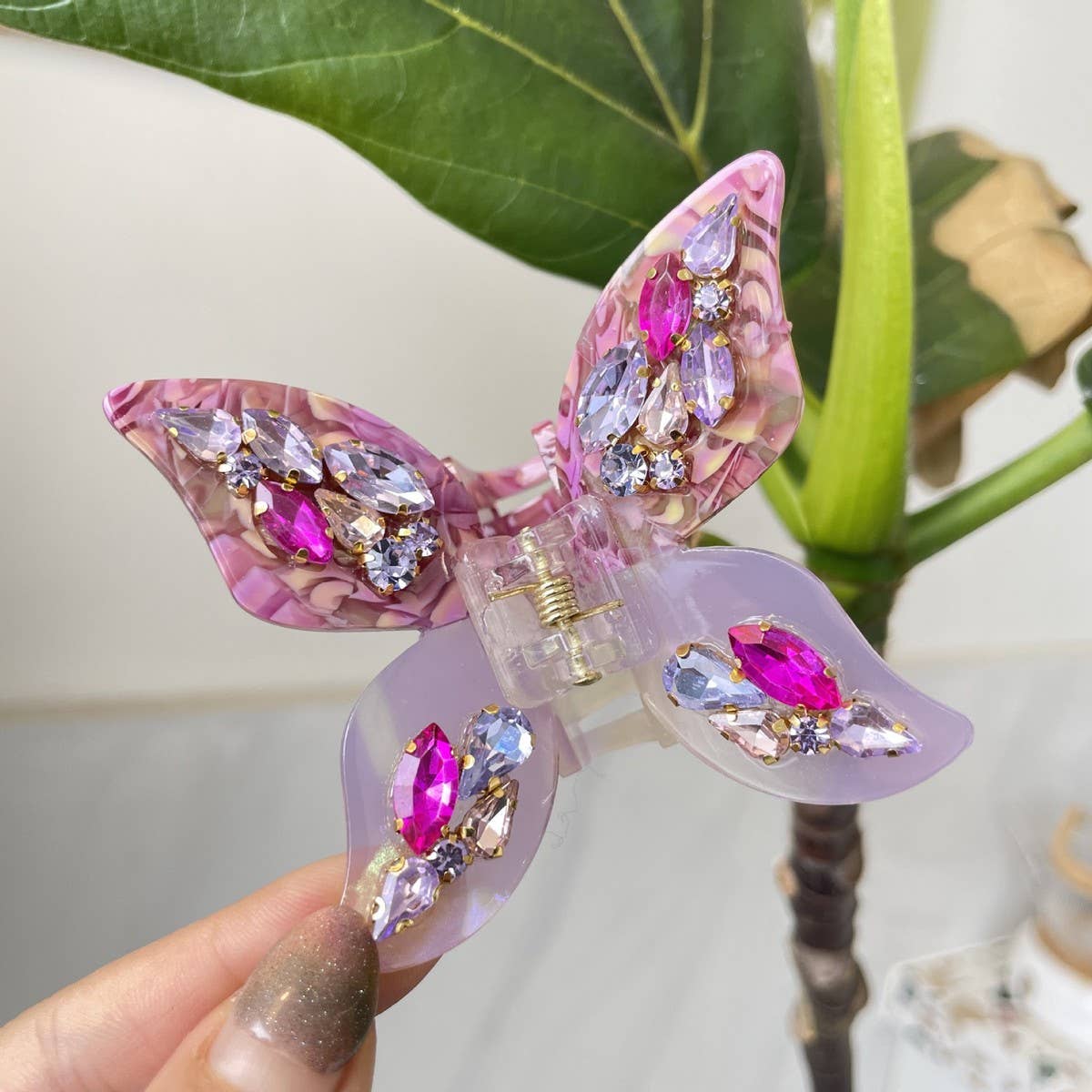 3D Butterfly Hair Claw, Rhinestone Floral Acetate _CWASC1583