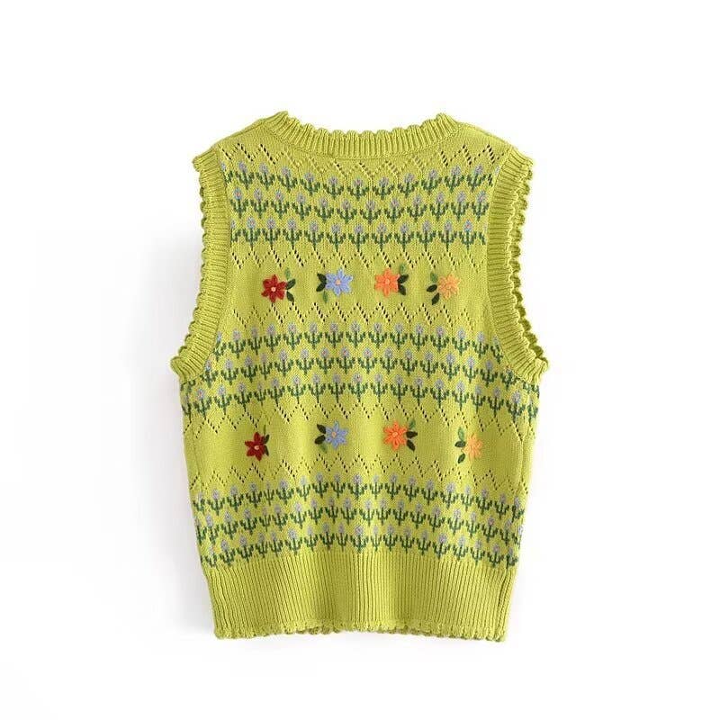 V-neck single breasted floral embellished vest