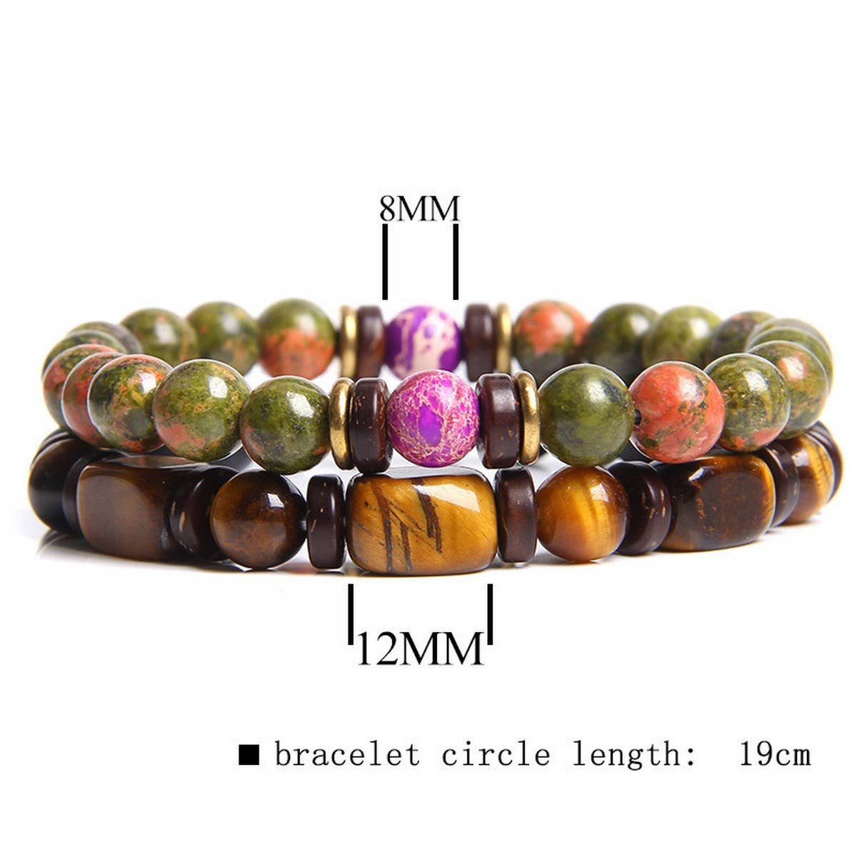 CWAJE4218_MEN'S TIGER EYE BEAD DOUBLE LAYER BRACELET