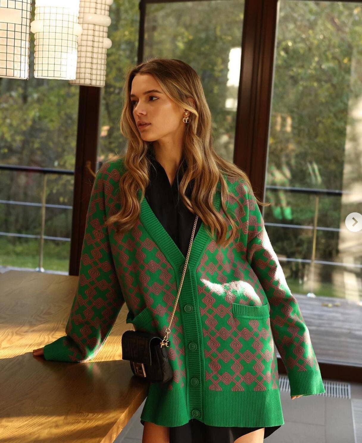 ETHNIC STYLE COLOR CONTRAST V-NECK CARDIGAN