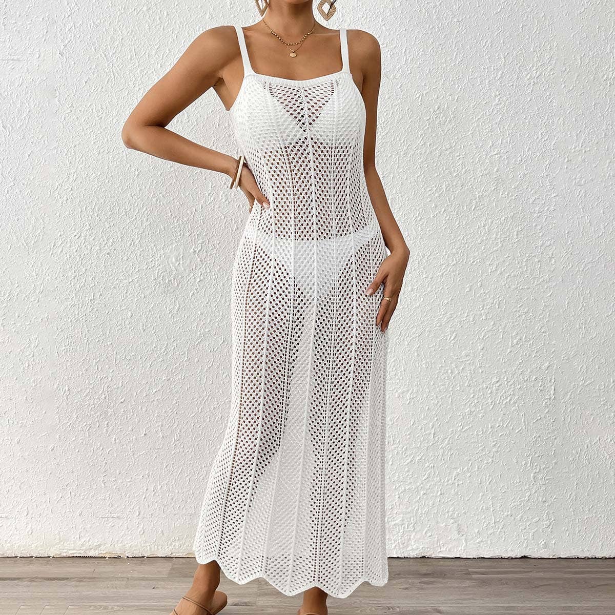 Woven hollow sexy slim dress holiday slip dress