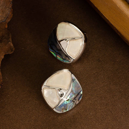 CONTRAST COLOR GEOMETRIC ABALONE OIL DROP EARRINGS