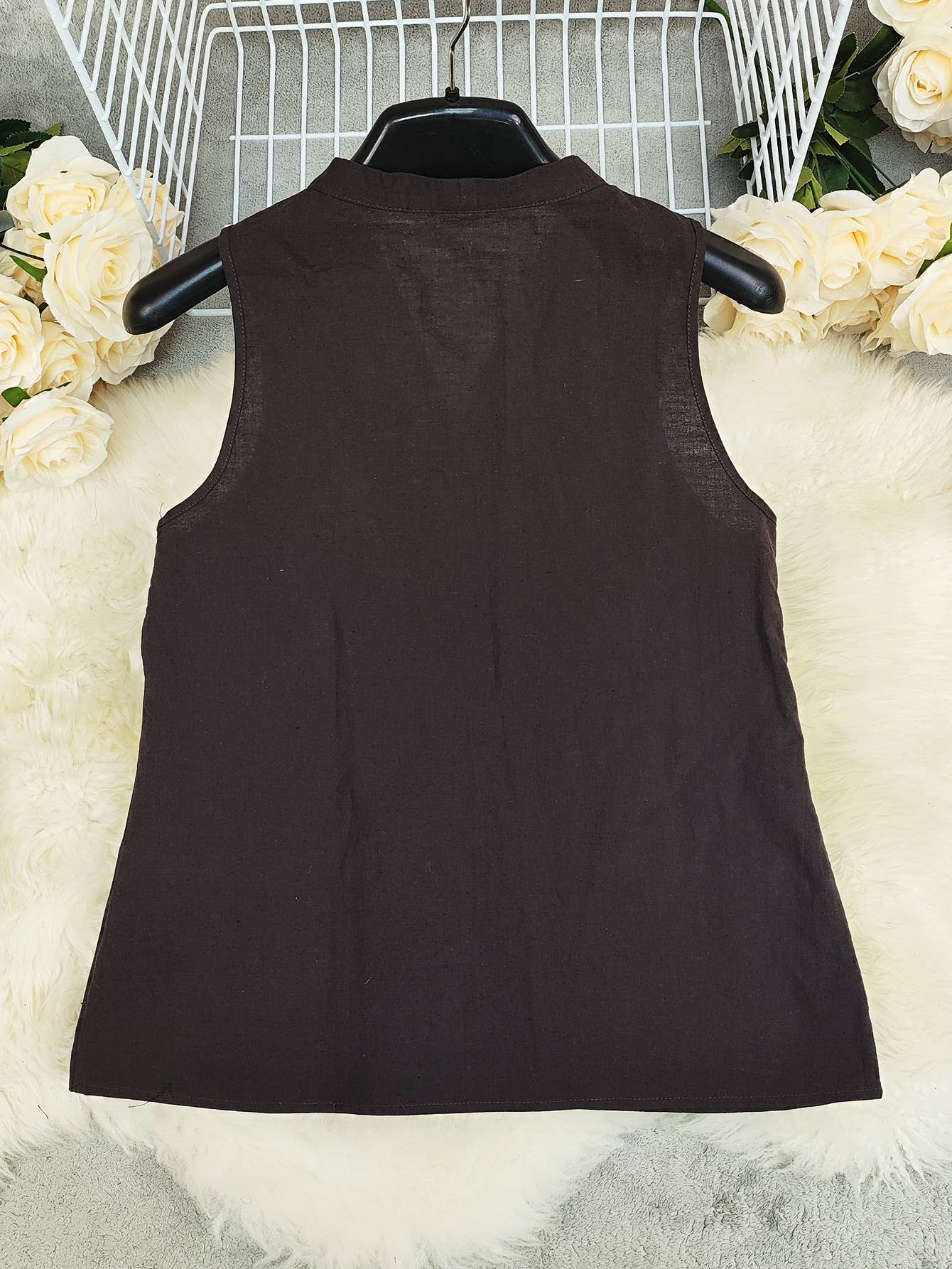 Sleeveless,loose solid color linen cotton vest
