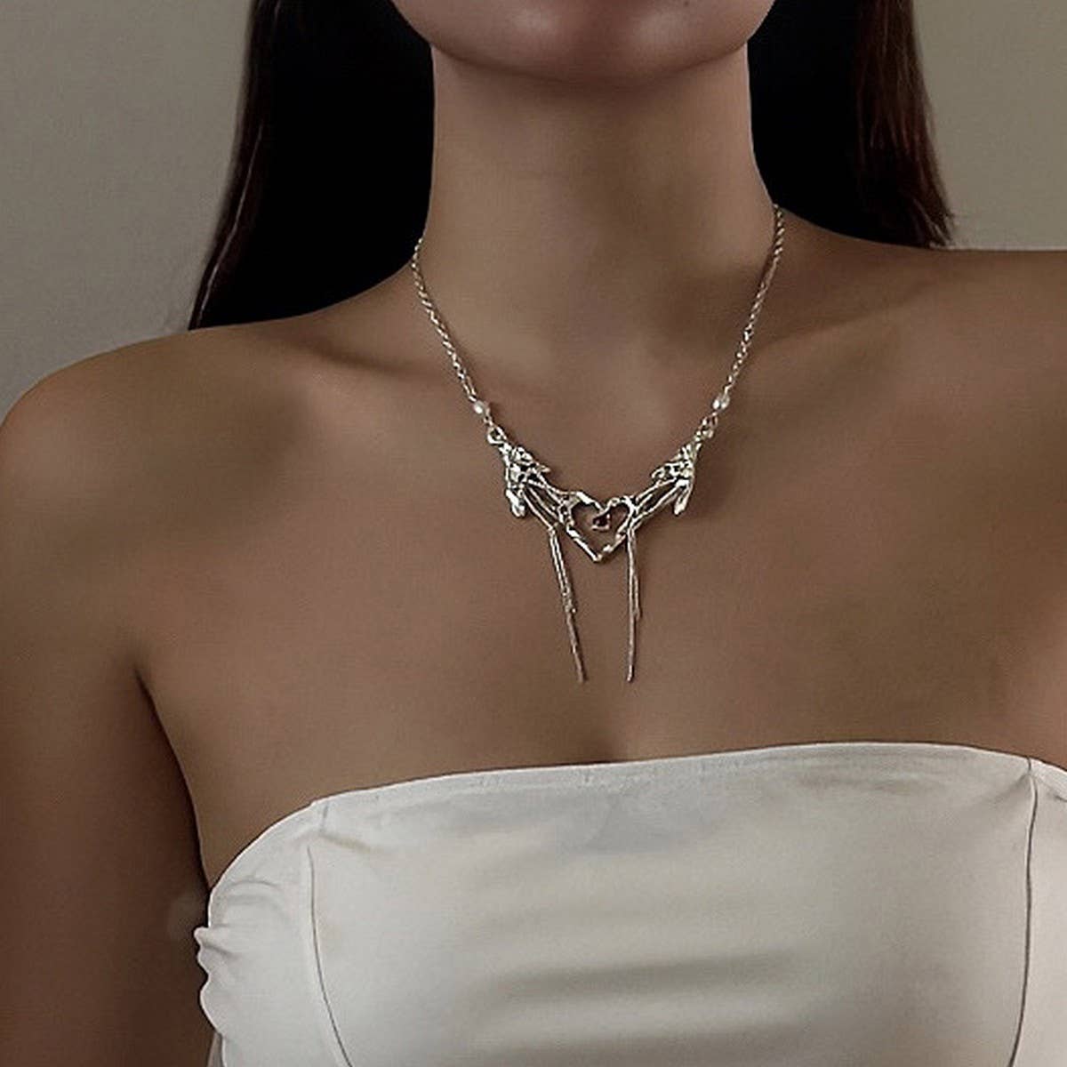 HEART TASSEL PERSONALIZED RHINESTONE NECKLACE