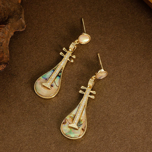 DIAMOND-ENCRUSTED ABALONE PIPA PENDANT EARRINGS