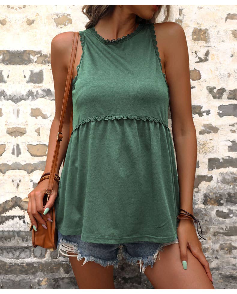 European fashion color-block ruffled neck Top