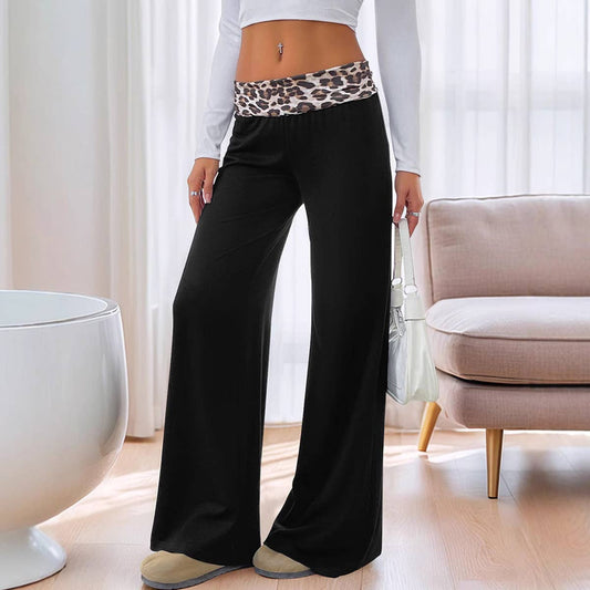 Color-blocking leopard print wide-leg pants